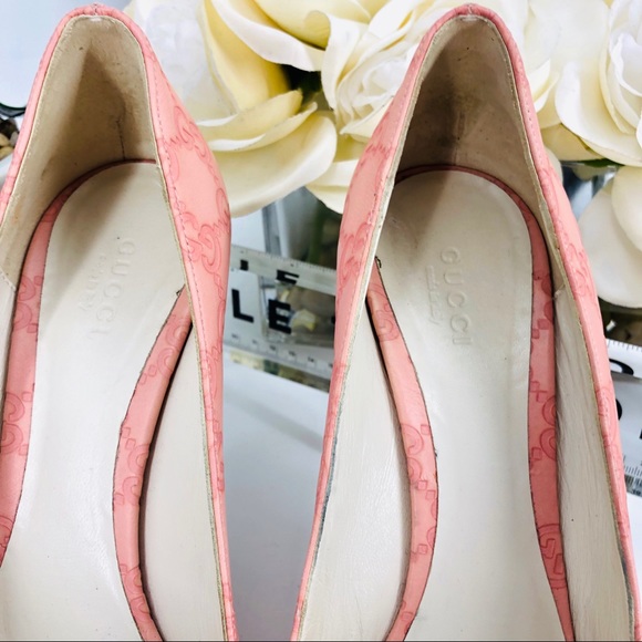 Gucci Guccissima GG Logo Pink Peep Toe Pumps Heels - Picture 5 of 8